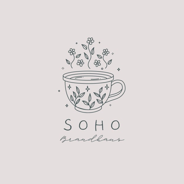 Teacup Logo | Personalized, Modern, Minimalistic, Trendy, Boho, Chic, Stylish, Boutique, Aesthetic, Tea, Cafe, Tea Company, Tea Shop, Cozy