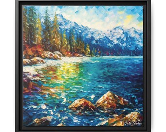 Lake Tahoe Winter On The Lake | Canvas ingelijste muurkunst | Mat veelkleurige canvas ingelijste muurkunst te koop | Lake Tahoe-kunstafdruk