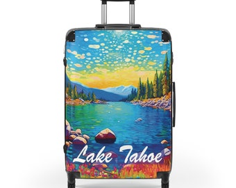 Lake Tahoe Kunstdruck Koffer | Hartschale aus Polycarbonat und ABS | Teleskopgriff, 360-Grad-Räder, integriertes Schloss | Reisen Sie mit Stil