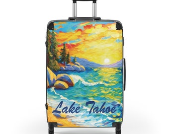 Lake Tahoe Kunstdruck Koffer | Hartschale aus Polycarbonat und ABS | Teleskopgriff, 360-Grad-Räder, integriertes Schloss | Reisen Sie mit Stil