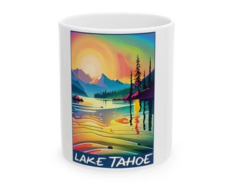 Coffee Mug, Lake Tahoe Coffee Mug, 11 oz Coffee Cup with Nature Scene, Microwave & Dishwasher Safe, Lake Tahoe Gifts