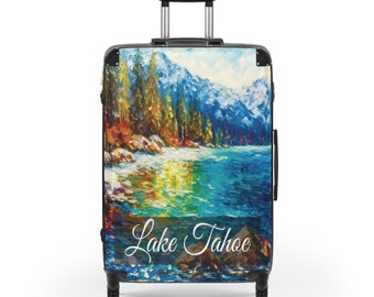 Lake Tahoe Art Print Suitcase | Polycarbonate & ABS Hard-Shell | Telescopic Handle, 360 Wheels, Built-in Lock | Travel in Style