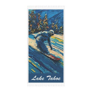 Lake Tahoe Beach Towel, Lake Tahoe Art Print Boho Beach Towel, Large 38&quot; x 81&quot; Polyester Towel, Lake Tahoe Gifts…