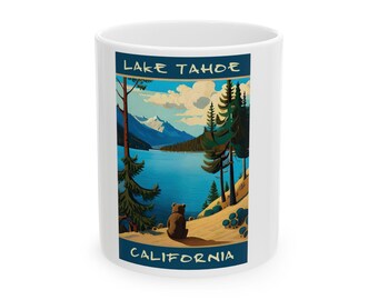 Coffee Mug, Lake Tahoe Coffee Mug, 11 oz Coffee Cup with Nature Scene, Microwave & Dishwasher Safe, Lake Tahoe Gifts