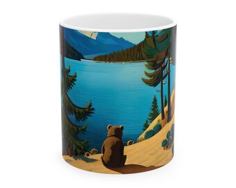 Coffee Mug, Lake Tahoe Coffee Mug, 11 oz Coffee Cup with Nature Scene, Microwave & Dishwasher Safe, Lake Tahoe Gifts
