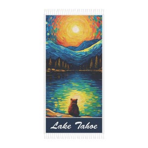 Lake Tahoe Beach Towel, Lake Tahoe Art Print Boho Beach Towel, Large 38&quot; x 81&quot; Polyester Towel, Lake Tahoe Gifts…