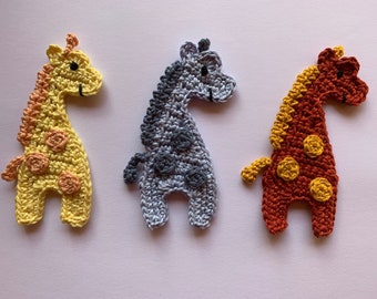 Girafe crochetée en coton, faite à la main, applique au crochet