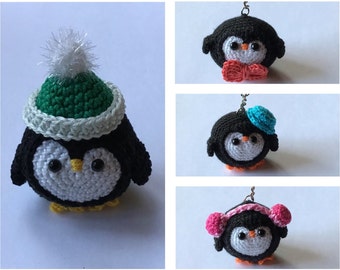 Porte-clés pingouin figure crochetée ou pendentif arbre de poche couleur au choix