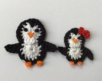 Pingüino aplique de ganchillo, pingüinos de ganchillo grandes y pequeños, pingüino parche