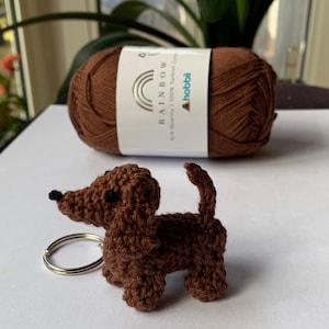 Crochet dachshund keychain, amigurumi dachshund dog