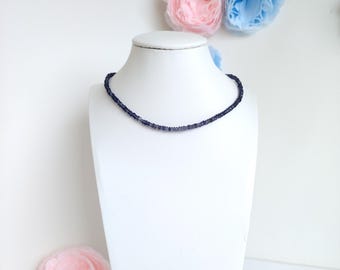 Blue Iolite Choker, Dainty Beaded Necklace, Natural Gemstone Jewelry, Minimalist Pendant, Iolite Stone Necklace, Healing Gemstone Jewelry