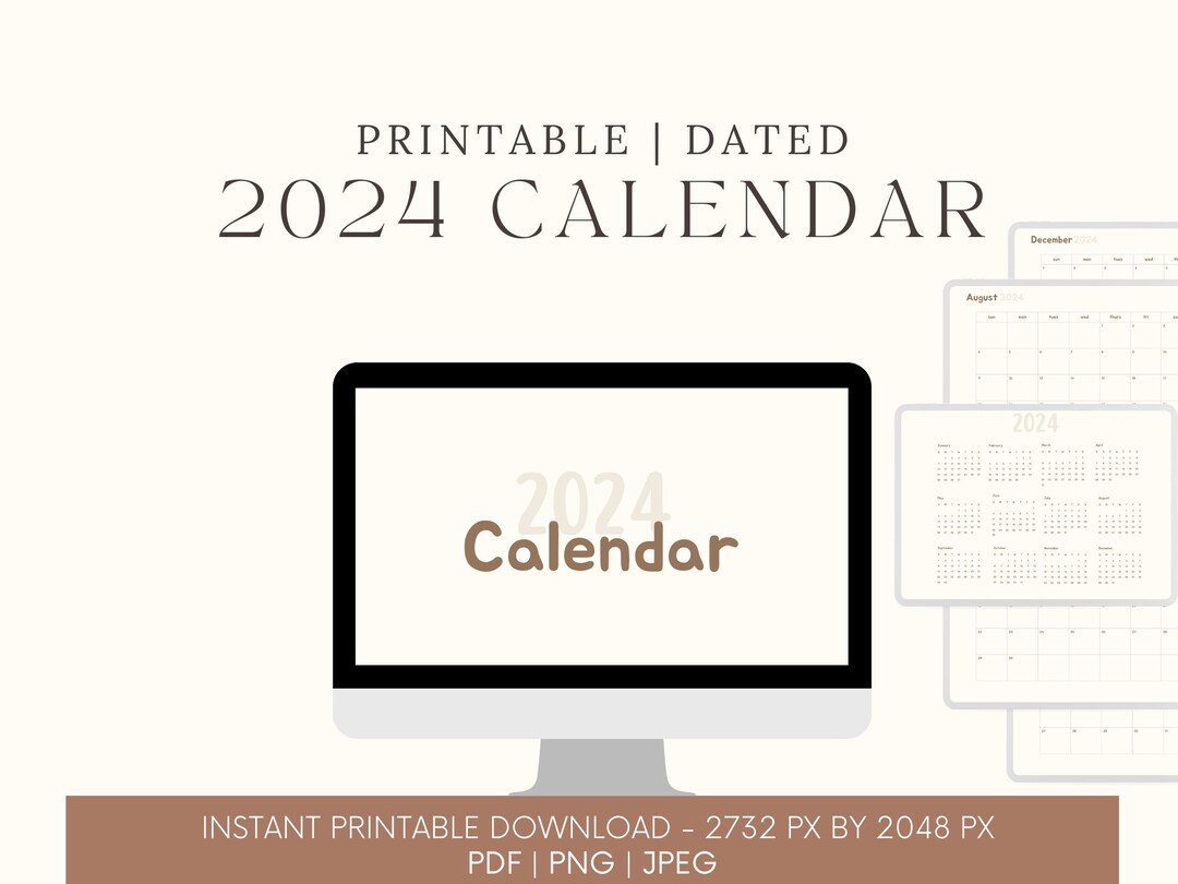 2024 Digital and Printable Calendar Minimalist Dated Calendar - Etsy