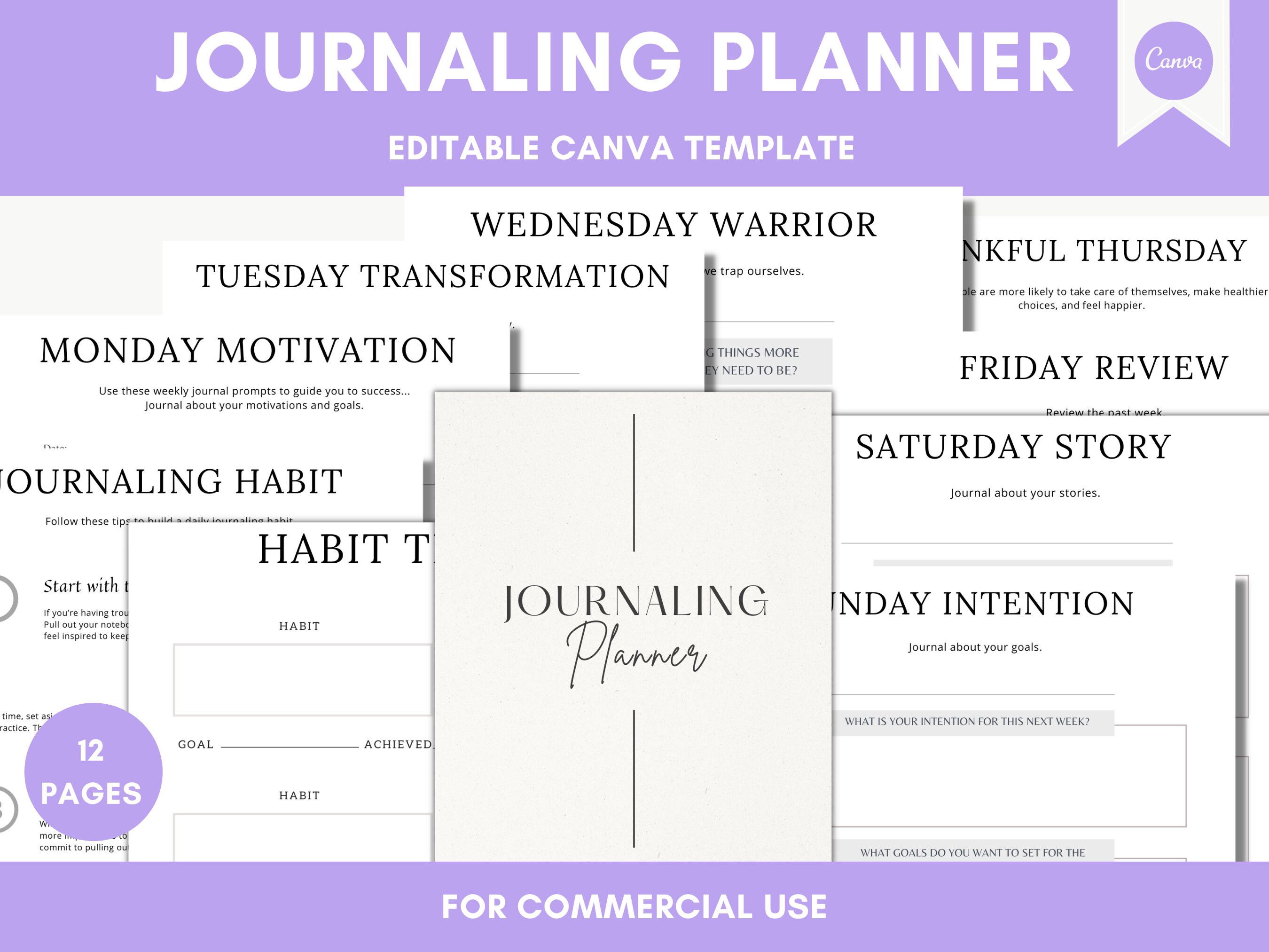 Editable Journaling Pages in Canva Canva Template Pack Journaling
