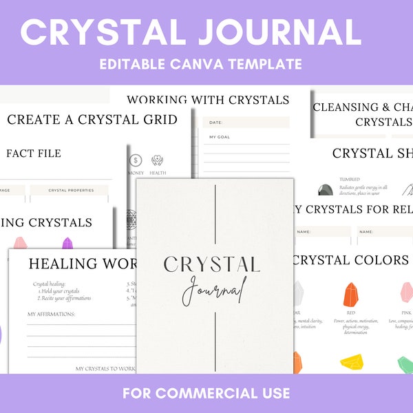 Editable Crystal Planner in Canva | Canva Template Pack | Crystal Healing Templates | Coaching Tools | Commercial Use