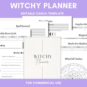 Editable Witchy Planner Templates in Canva | Canva Template Pack | Spiritual Templates | Coaching Tools | Commercial Use