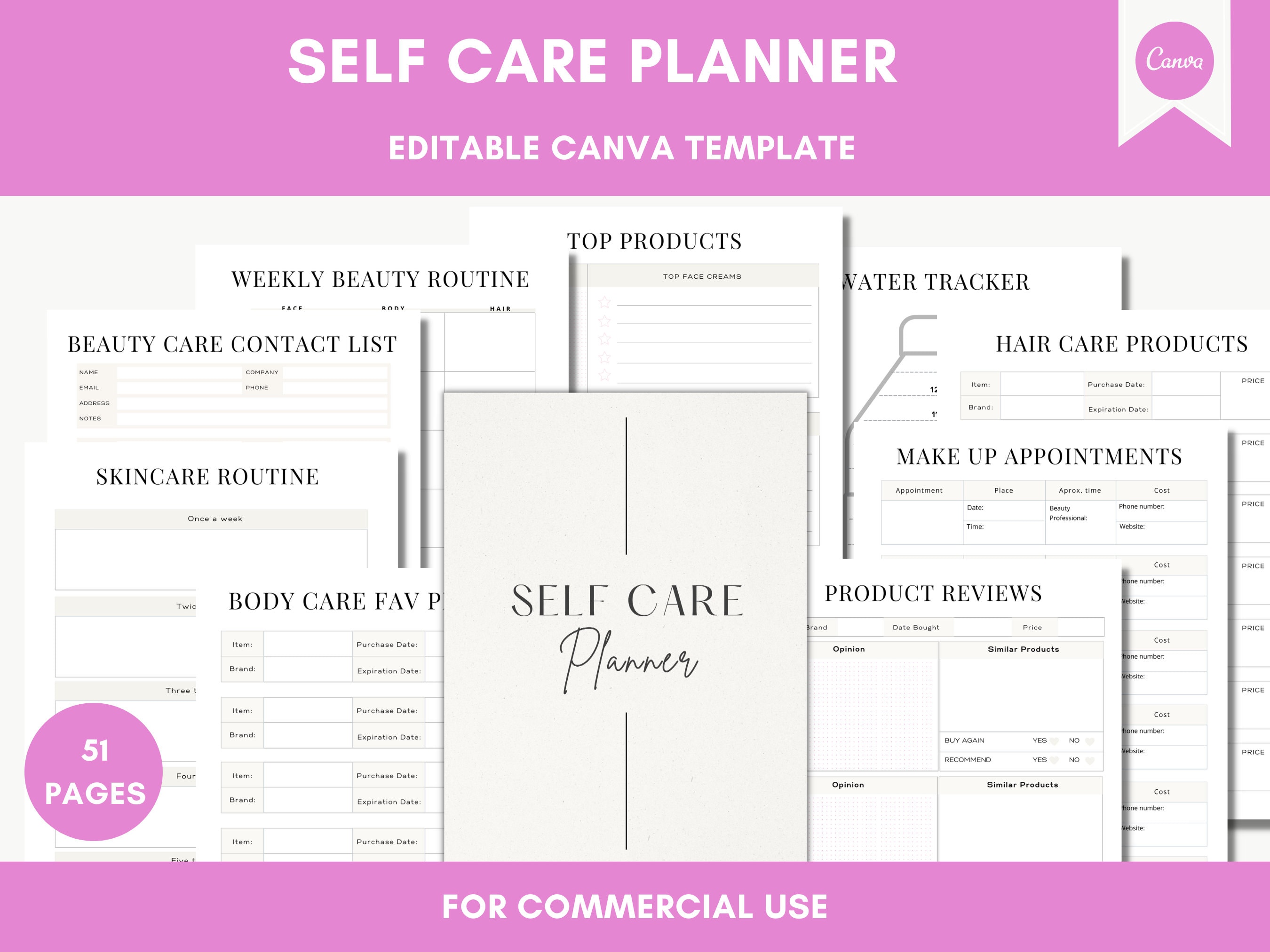 Editable Self Care Planner in Canva Canva Template Pack Beauty Planner ...