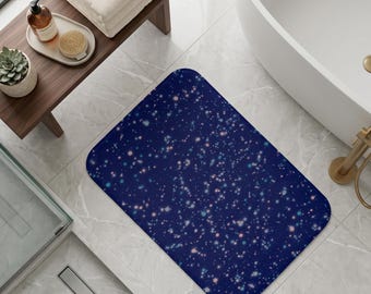 Alfombra de baño Galaxy Starfield azul marino con puntos brillantes, alfombra de baño, alfombra de baño antideslizante, decoración moderna para el baño, alfombra de baño suave, alfombra para el suelo del baño