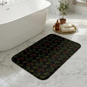 メモリーフォームバスマット、オリーブラストリーフ柄、ふかふかマイクロファイバー製バスマット