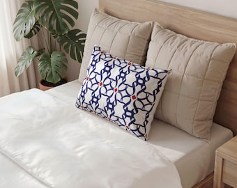 Blue Red Geometric Pattern Cotton Pillow Sham,Decorative Pillowcase, Bedroom Pillow Cover, Decorative Bedding Home Decor, Housewarming Gift