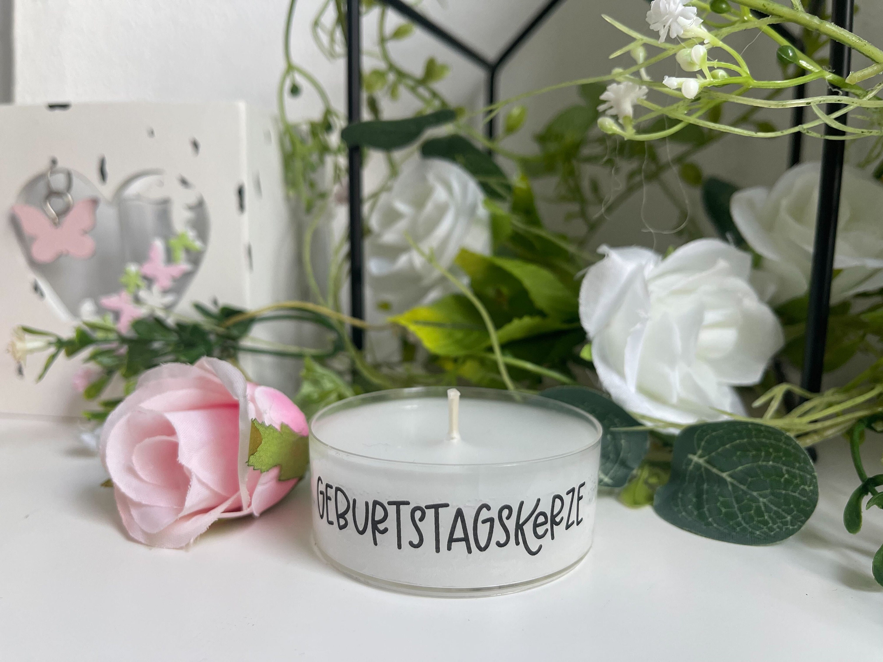 XXL Teelicht mit Spruch Geburtstag Glückslicht Kerze
