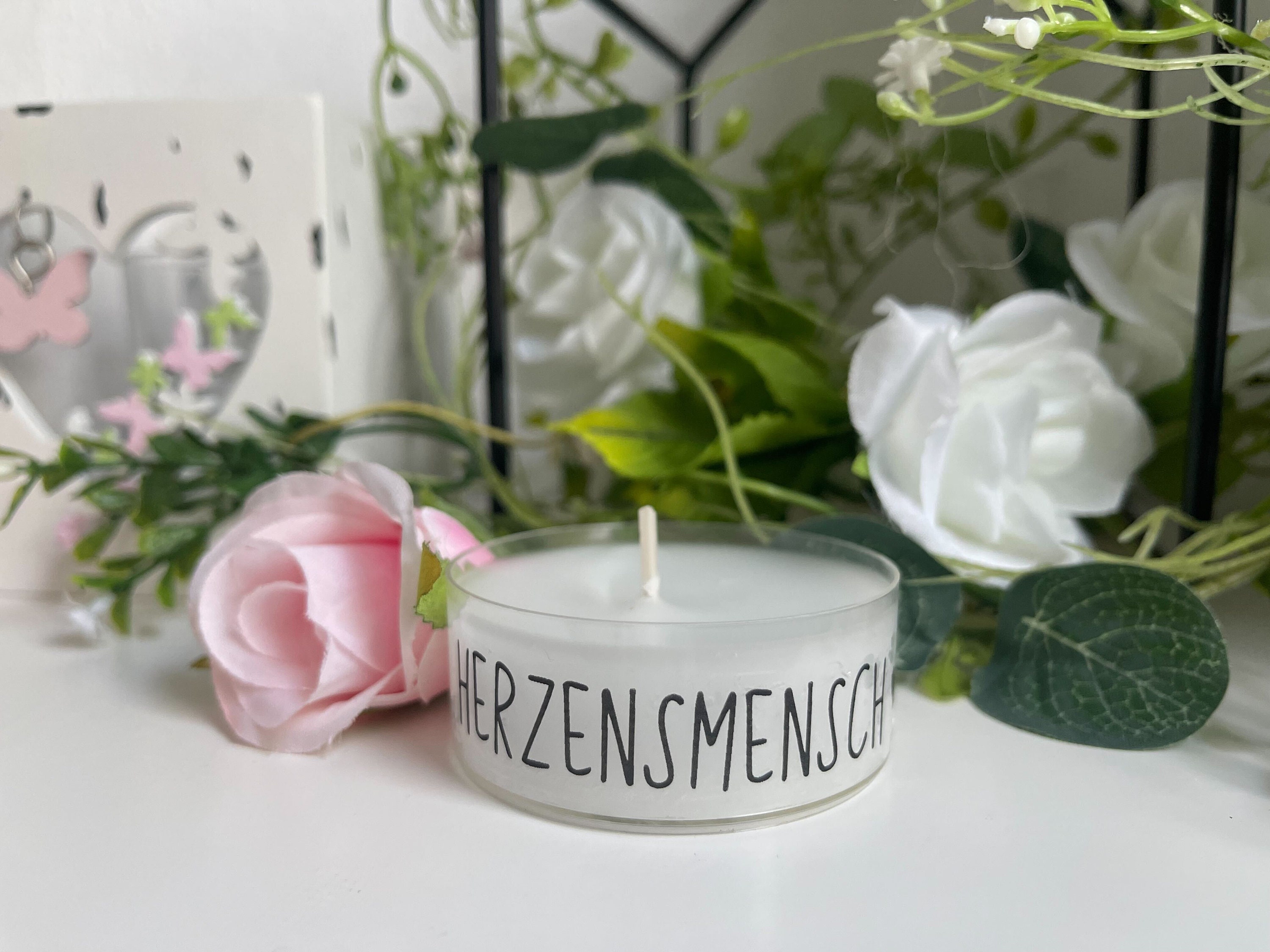 XXL Teelicht mit Spruch Geburtstag Glückslicht Kerze