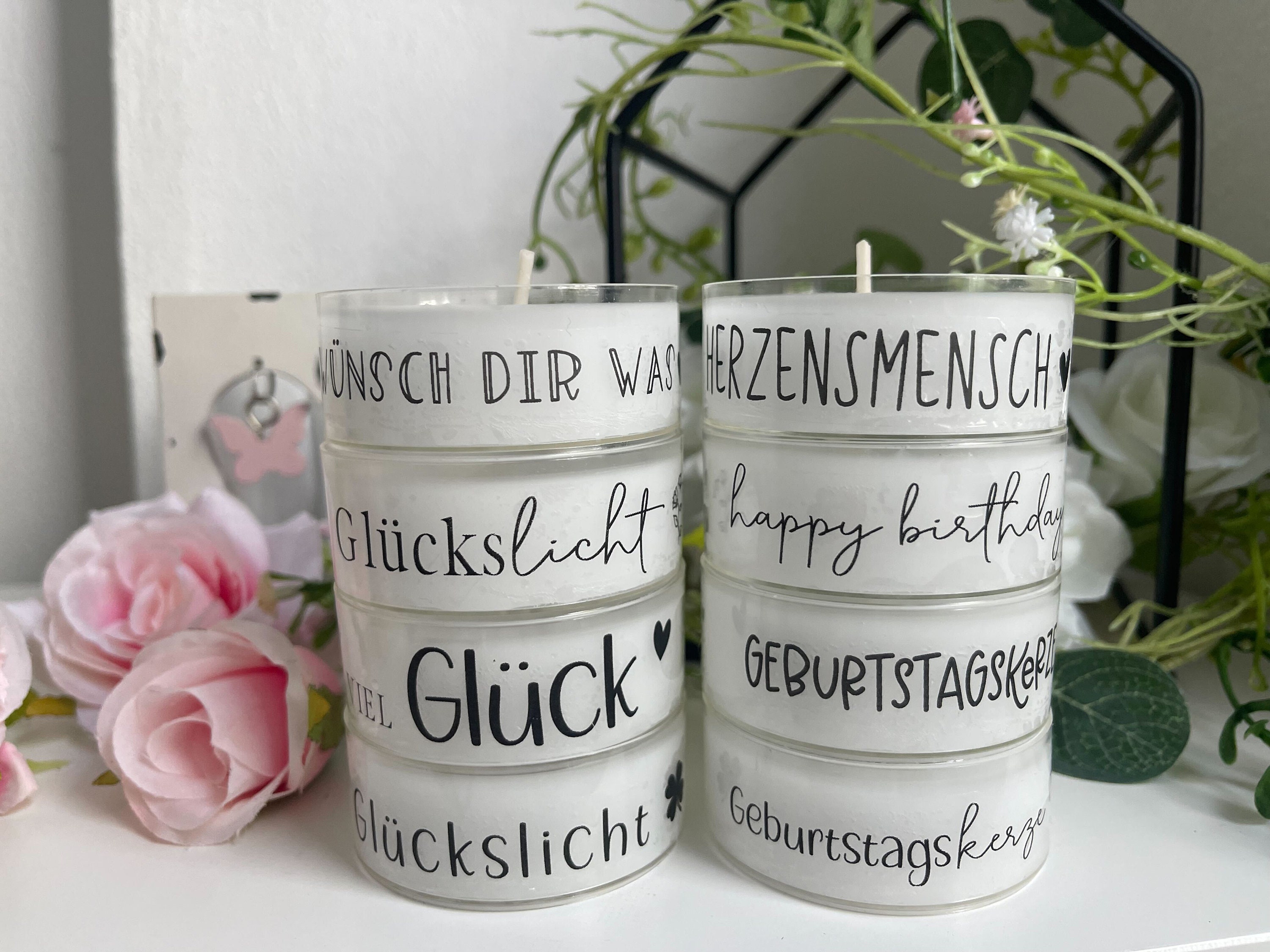 XXL Teelicht mit Spruch Geburtstag Glückslicht Kerze