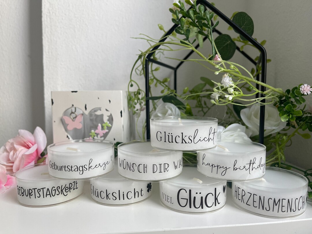XXL Teelicht mit Spruch Geburtstag Glückslicht Kerze