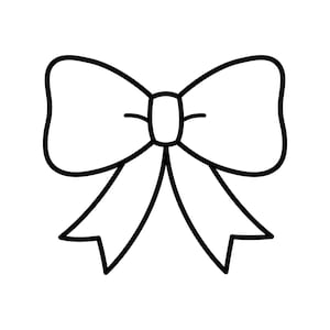 May include: A black and white line drawing of a bow. The bow is tied in a knot with two long tails.