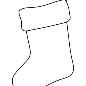 May include: A black and white outline drawing of a Christmas stocking with a folded cuff at the top.