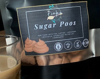 100 Shaped & Coloured, handcrafted sugar poos, for Tea Party, Champagne Toasts, Wedding Buffet, Bridal Showers, or any special occasion.