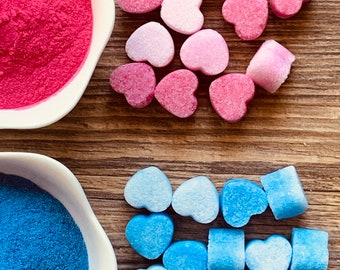 110 Naturally Dyed-pink or blue sugar hearts, for Tea Party, Champagne Toasts, Wedding Buffet, Bridal Showers, or any special occasion.