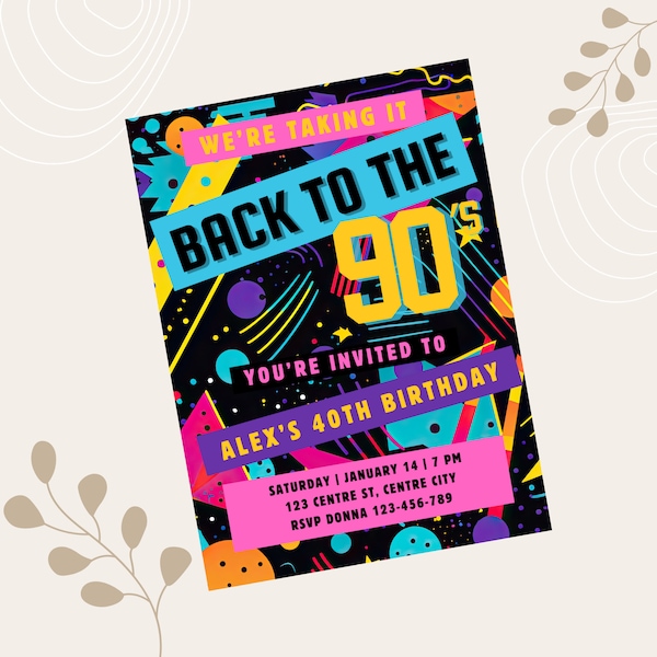 90's Party Invitation Editable Retro Party Back to the 90's 90s theme Digital Invite Throwback Party Funky Nostalgic Party 1990s Birthday