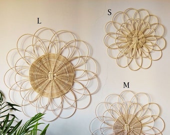 Rattan Nursery Decor , Single Flower Wall Hanging , Babyshower Party Gift , Boho Floral for Coastal