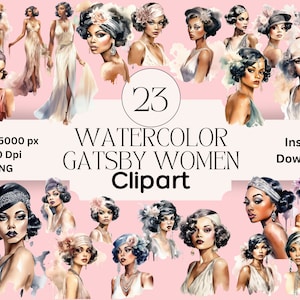 Gatsby Women Clipart: 1920s Watercolor Graphics (PNG Instant Download)