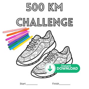 500 kilometer tracker, afdrukbare grafiek 500 km hardlopen en wandelen, schoenkleurdoelafdruk