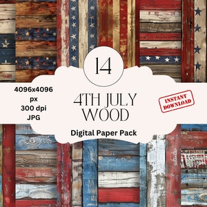 Set di carta digitale in legno del 4 luglio, carta per album patriottica, carta per album digitale del 4 luglio, diario americano classico