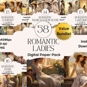 ロマンチックな女性のスクラップブック用紙デジタルペーパーセットジャンクジャーナルペーパーロマンス印刷可能な小説カバーグラフィックロマンチックな女性デジタルスクラップブック