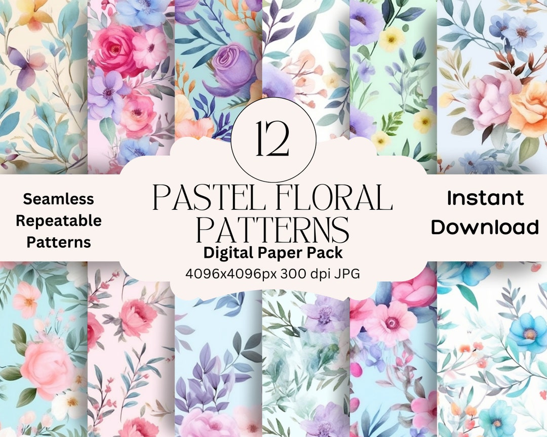 Pastel Flowers Digital Paper Set, Spring Floral Flowers Junk Journal Paper, Printable Spring