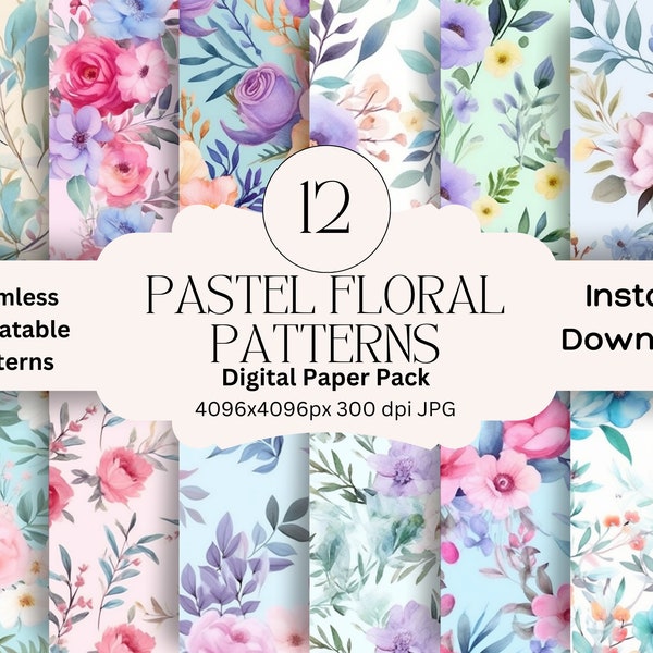 Pastel Flowers Digital Paper Set, Spring Floral Flowers Junk Journal Paper, Printable Spring Meadow, Beach, Digital Scrapbooking Pack