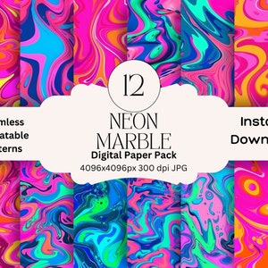 Neon Marmor Swirl Digitales Papier Set Junk Journal Papier Bedruckbare digitale Papiere Scrapbooking Pack Nahtlose Muster wiederholbar Hot Pink