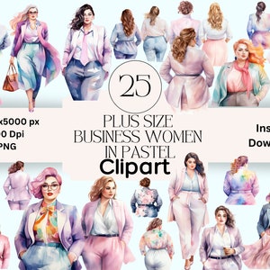 Plus Size Business Women Clipart: Pastel Outfits (PNG Digital Download)