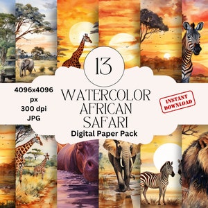 African Safari Digital Paper Set Junk Journal Paper Printable African Animal Graphic Digital Scrapbook Safari Paper African Animal Paper