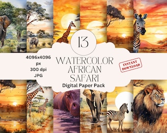 African Safari Digital Paper Set Junk Journal Paper Printable African Animal Graphic Digital Scrapbook Safari Paper African Animal Paper