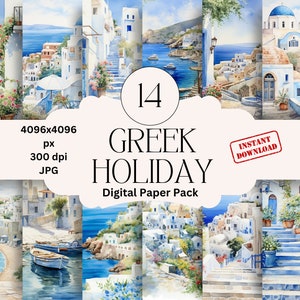 Griekse vakantie digitale papierset ongewenste dagboek afdrukbare digitale scrapbooking Griekse papieren Pack Griekse afbeeldingen Griekse vakantie papier
