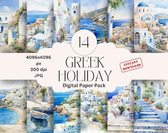 Greek Holiday Digital Paper Set Junk Journal Printable Digital Scrapbooking Greek Papers Pack Greek Graphics Greece Vacation Paper