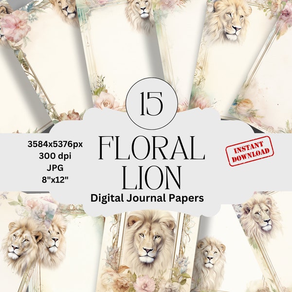 Lion Digital Journal Papier Set Junk Journal Papier Printable Digital Papers Lion Scrapbooking Pack Vintage Lion Journal Print Pages