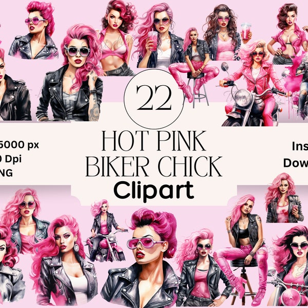 Hot Pink Biker Chick Clipart Graphics Bundle PNG Instant Download Scrapbooking Junk Journal Bike Girl Clipart Scrapbook Motorbike Clipart