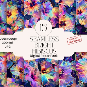 Helle Hibiskus Digitales Papier-Set Junk-Journal-Papier Druckbares digitales Papier Blumen Scrapbooking Pack Nahtlose wiederholbare Blumenmuster