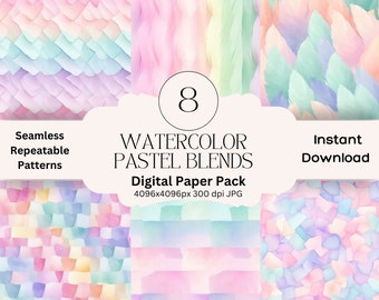 Watercolor Pastel Blends Digital Paper Set, Junk Journal Paper, Printable Digital Papers, Scrapbooking Pack, Seamless, Repeatable Patterns