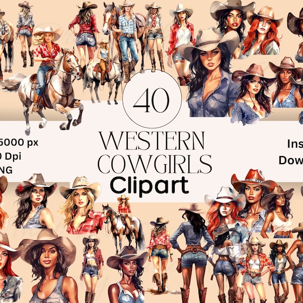 Western Cowgirl Clipart Graphics Bundle PNG Instant Download Scrapbooking Pin Up Junk Journal Clipart Farmer Scrapbook Country Girl Clipart